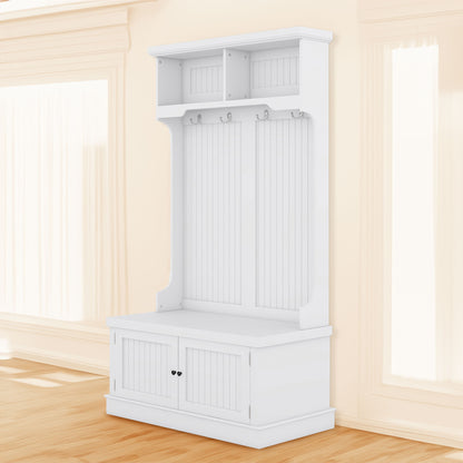 White Hall Tree Bench with Coat Hooks