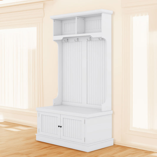 White Hall Tree Bench with Coat Hooks