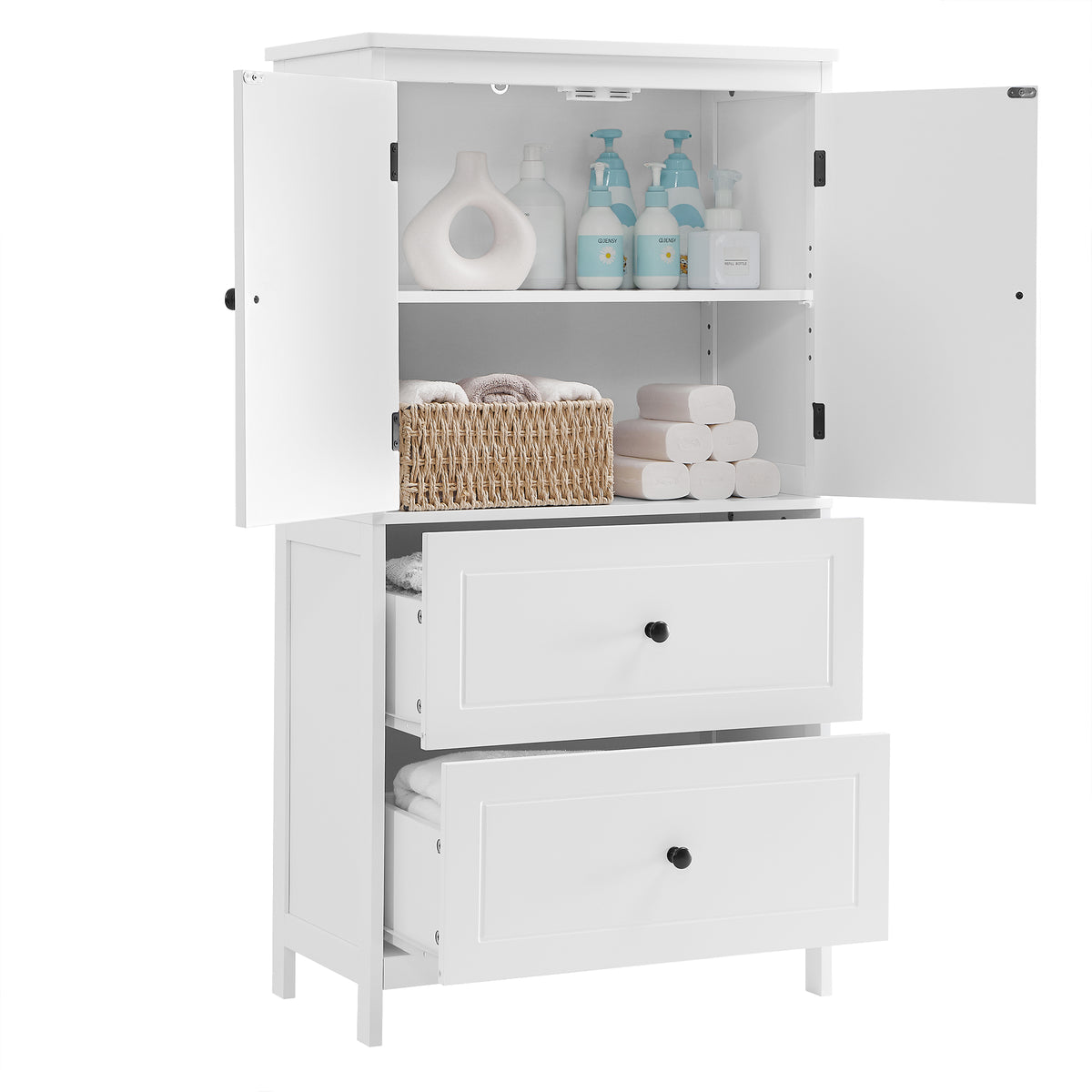 White Bathroom Storage Cabinet with Drawers