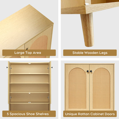 Natural Shoe Cabinet with Adjustable Shelves