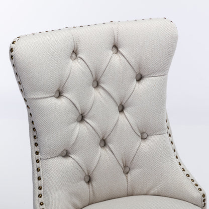 Nikki Tufted Linen Dining Chair Set (2 pcs) – Beige and Gray