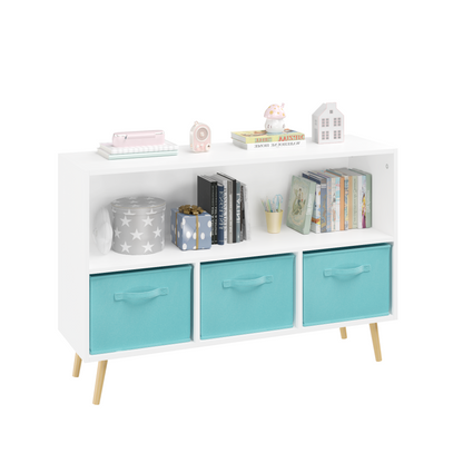Kids Bookcase with Fabric Drawers White Blue