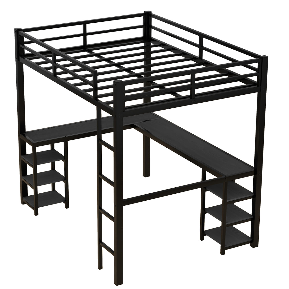 Loft Bed with Ladder and Guardrail Black