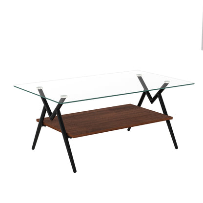 Rectangular Glass Coffee Table with Black Frame