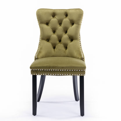 Tufted Olive Green Dining Chairs Set of 2