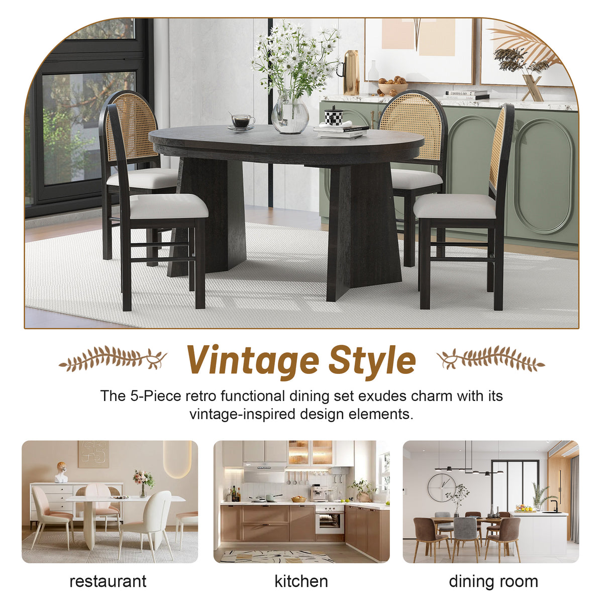 Retro Dining Set (5 pcs) – Espresso Finish