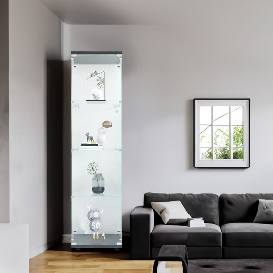4-Layer Black Glass Display Cabinet with Doors