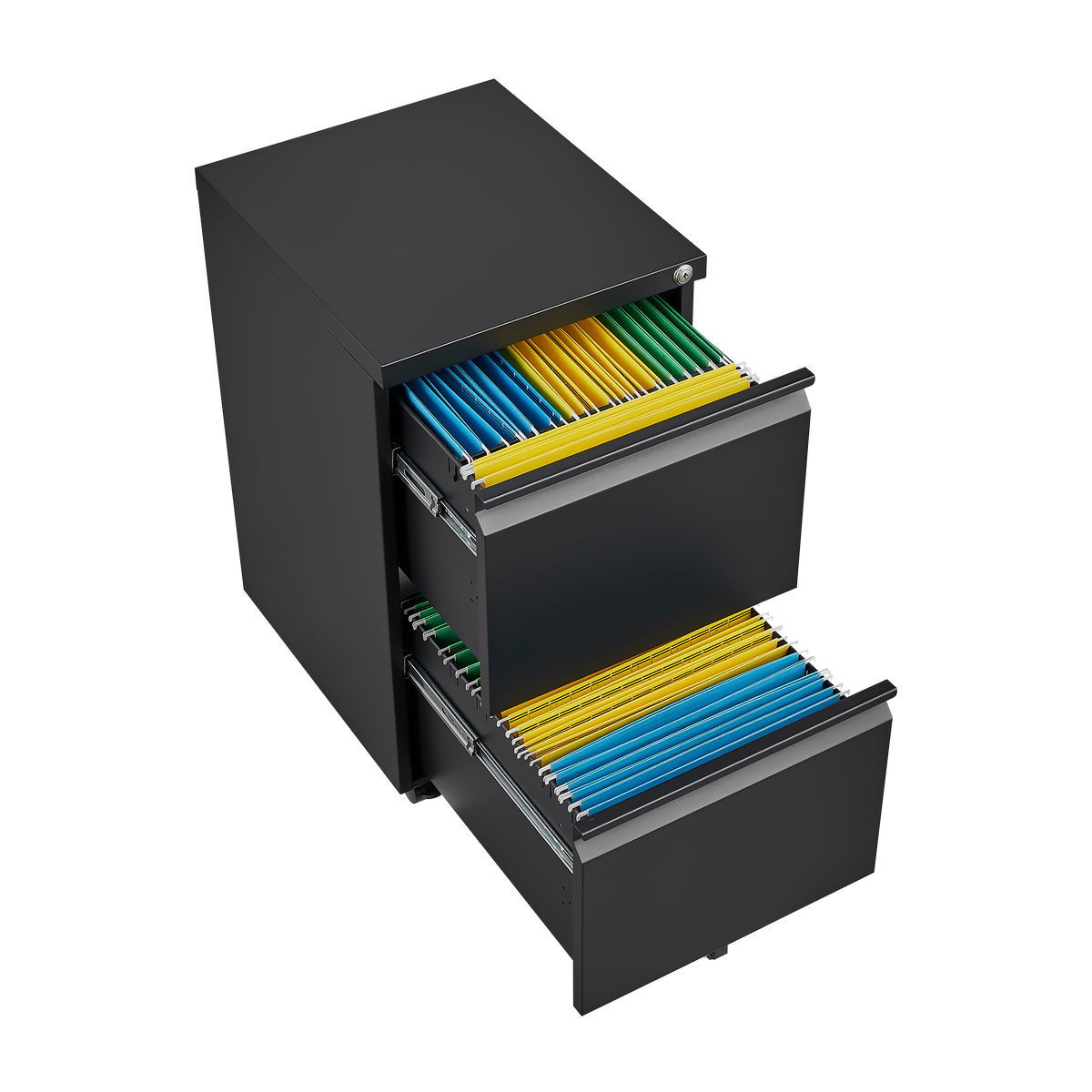 Black 2-Drawer Mobile File Cabinet – 25.6" High with Lock for Legal/Letter Size Files