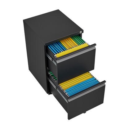 Black 2-Drawer Mobile File Cabinet – 25.6" High with Lock for Legal/Letter Size Files