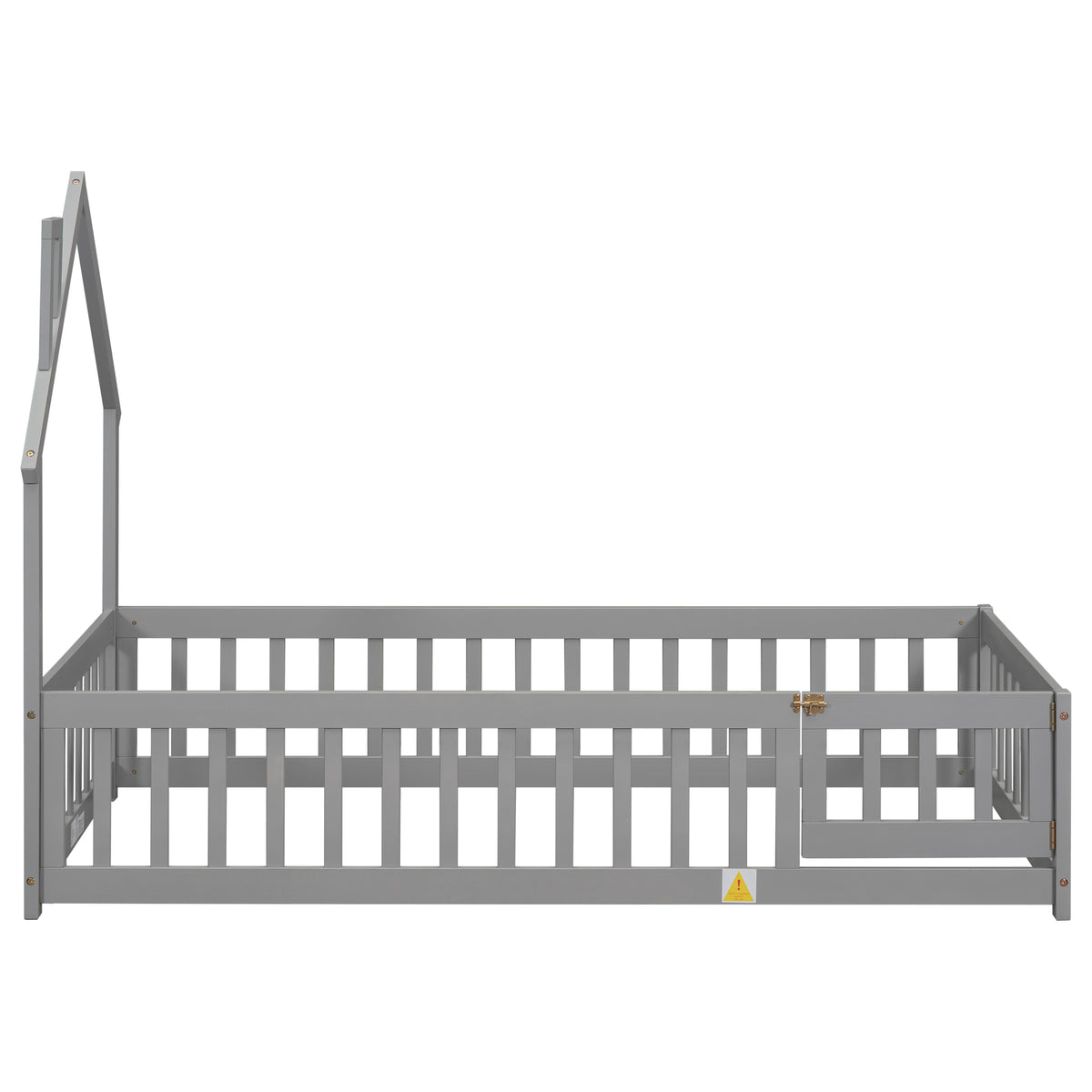 Twin House Bed with Fence Gray
