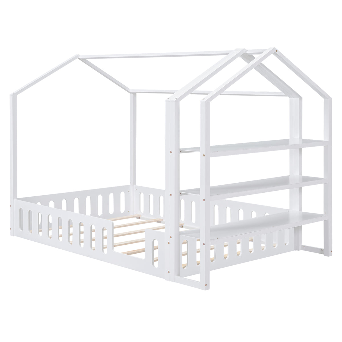 Full Platform Bed with Storage Shelves White
