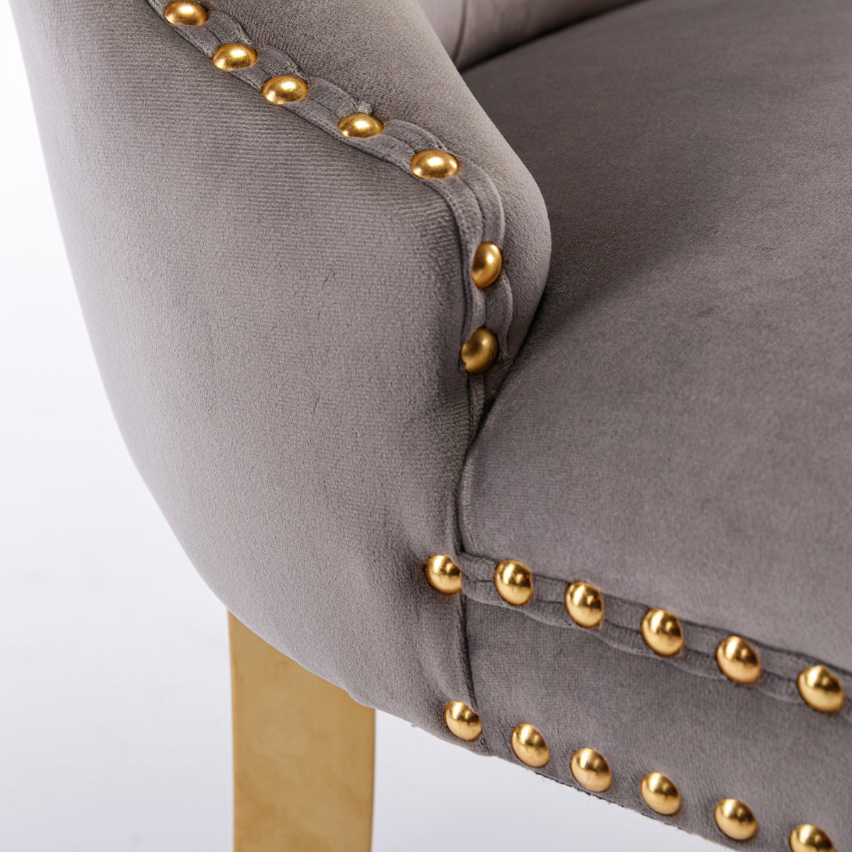 Tufted Velvet Dining Chair Set (2 pcs) – Gray & Gold Legs