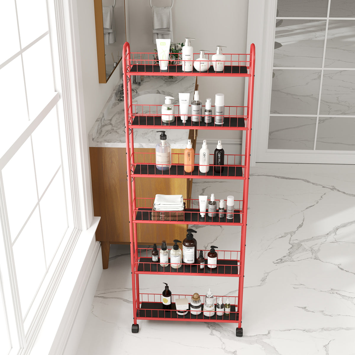 6-Tier Rolling Utility Cart – Red