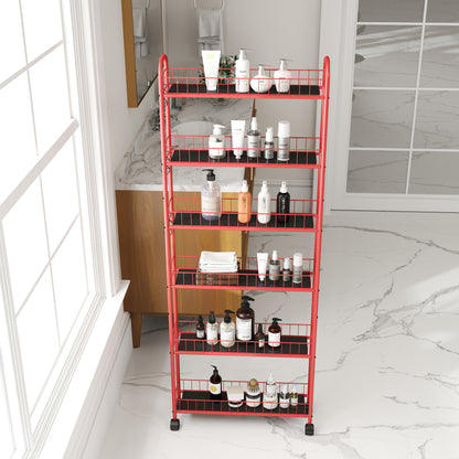 6-Tier Rolling Utility Cart – Red