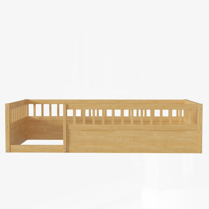 Natural Kids Floor Bed Frame with Fence