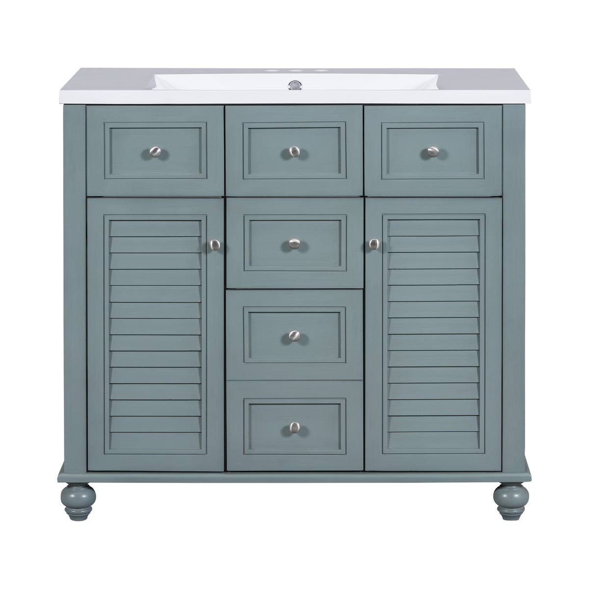 36-Inch Blue Bathroom Vanity with Resin Sink and Drawers