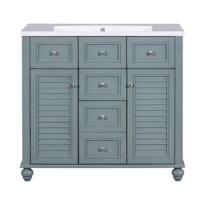 36-Inch Blue Bathroom Vanity with Resin Sink and Drawers