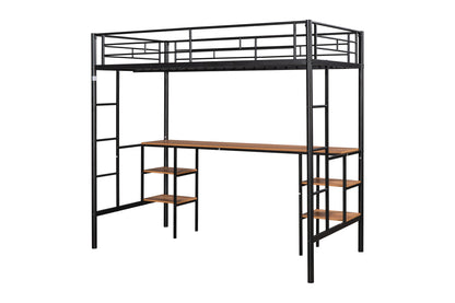Heavy-Duty Twin Loft Bed with Built-In Shelves White