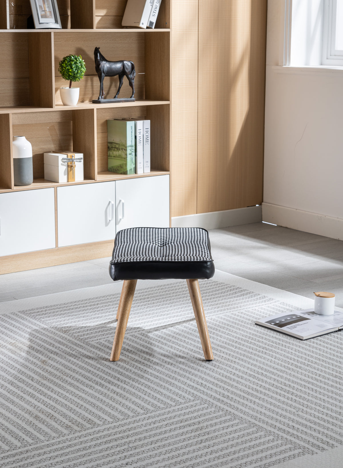 Wooden Step Ottoman with Cushion Black