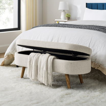 Oval Lift-Top Storage Ottoman – Beige
