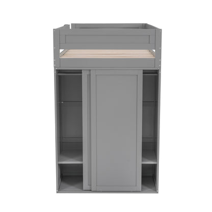 Twin Loft Bed with Wardrobe Gray