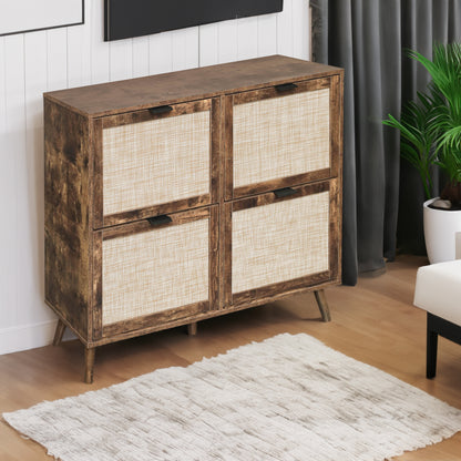 4-Door Freestanding Shoe Cabinet with Storage Shelves
