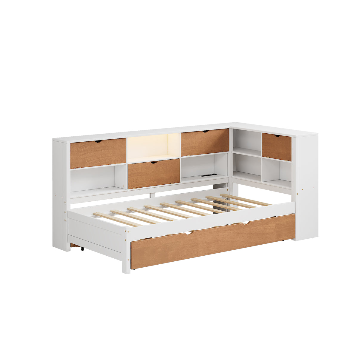 L-Shaped Captain’s Bed with LED Lights Walnut