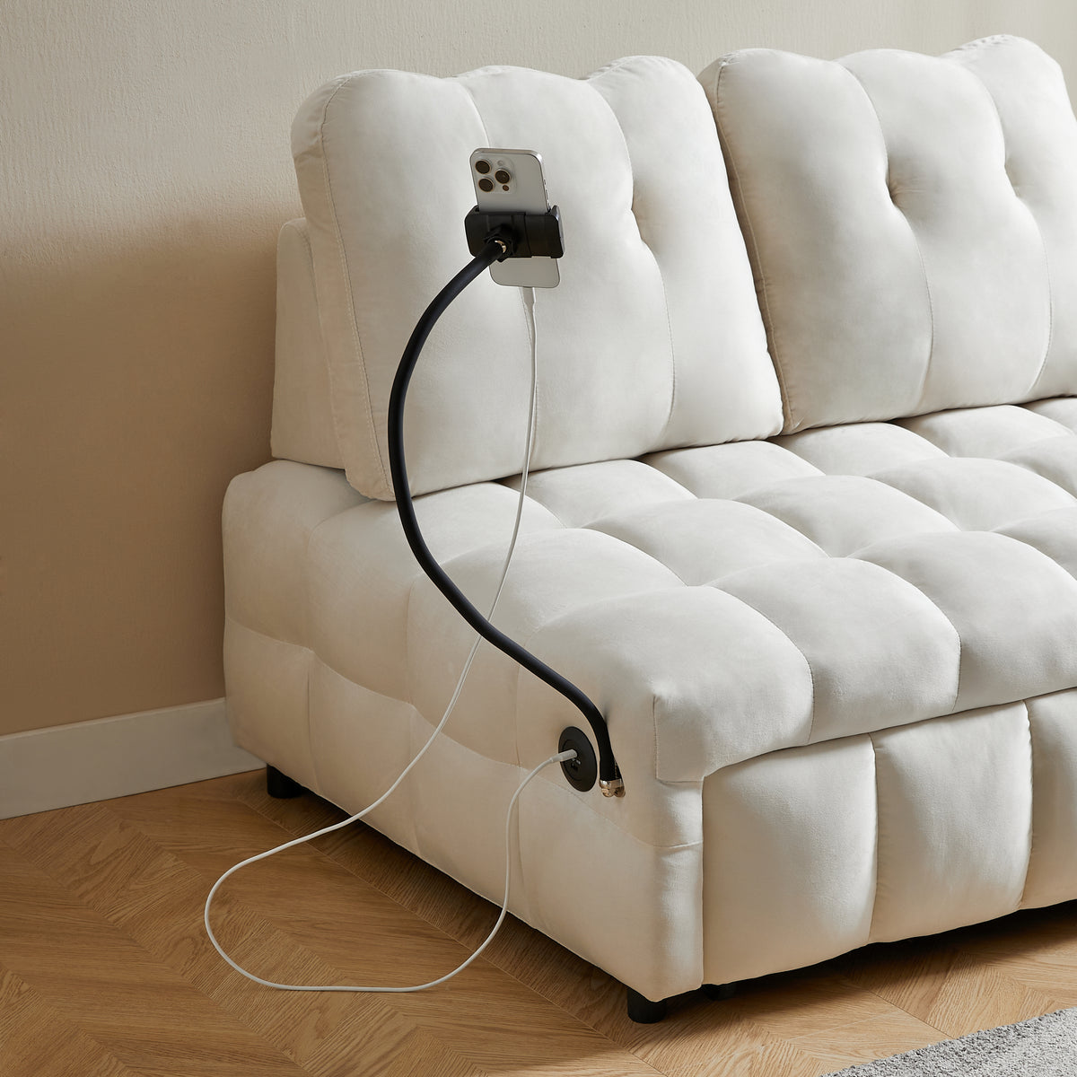 Velvet Sofa Bed with Storage – Beige