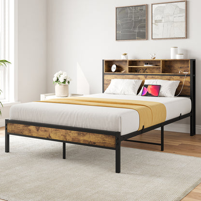 Full Platform Bed with Charging Station – Black