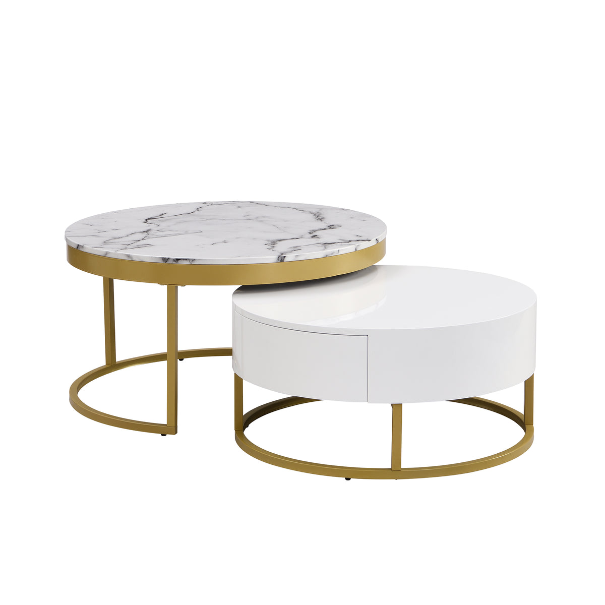 Round Nesting Coffee Table Set White Marble