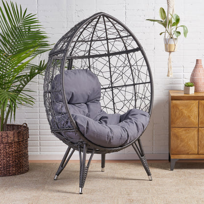 Gianni Teardrop Outdoor Dining Chair – PE Rattan & Iron with Cushion