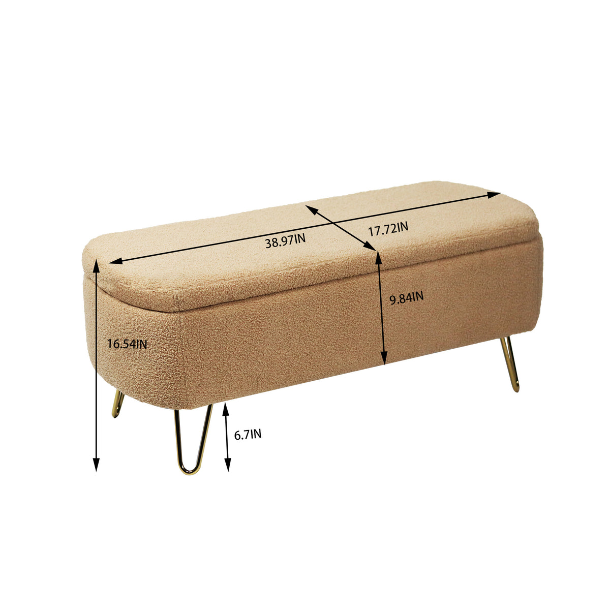 Camel Ottoman Bench with Gold Legs