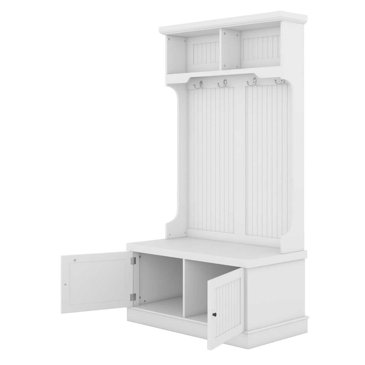 White Hall Tree Bench with Coat Hooks