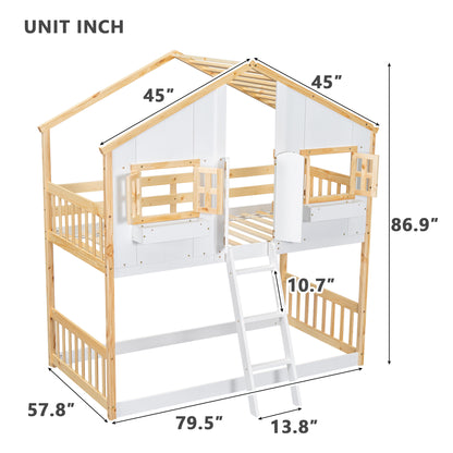 Twin House Bunk Bed Natural White