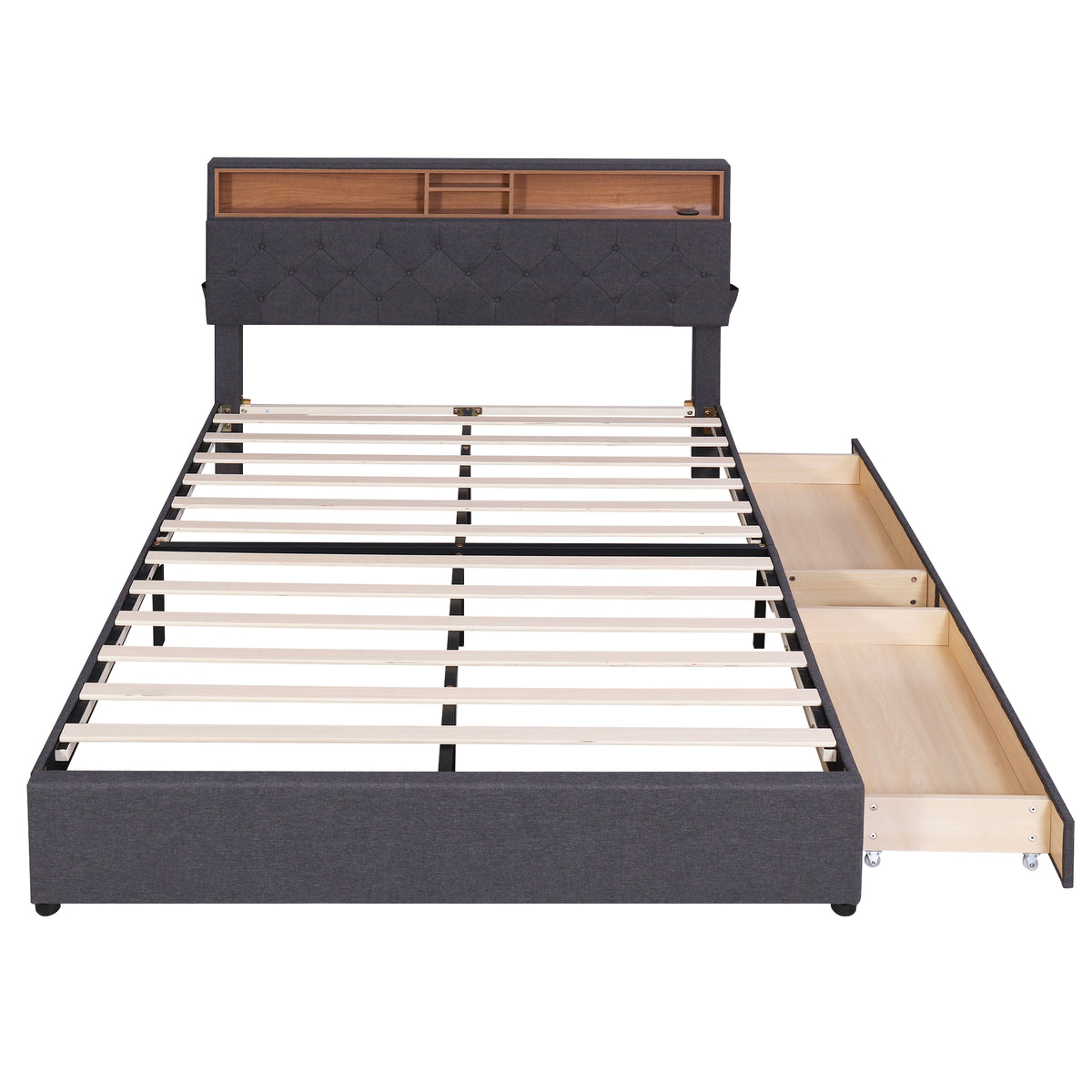 Queen LED Upholstered Storage Bed – Dark Gray