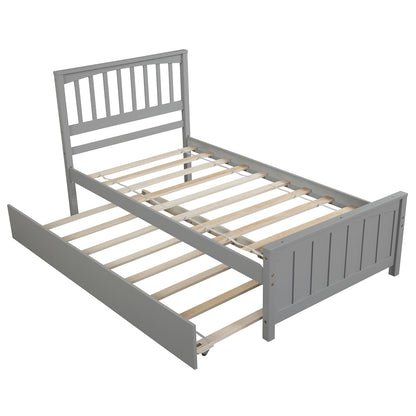 Twin Platform Bed with Trundle Gray