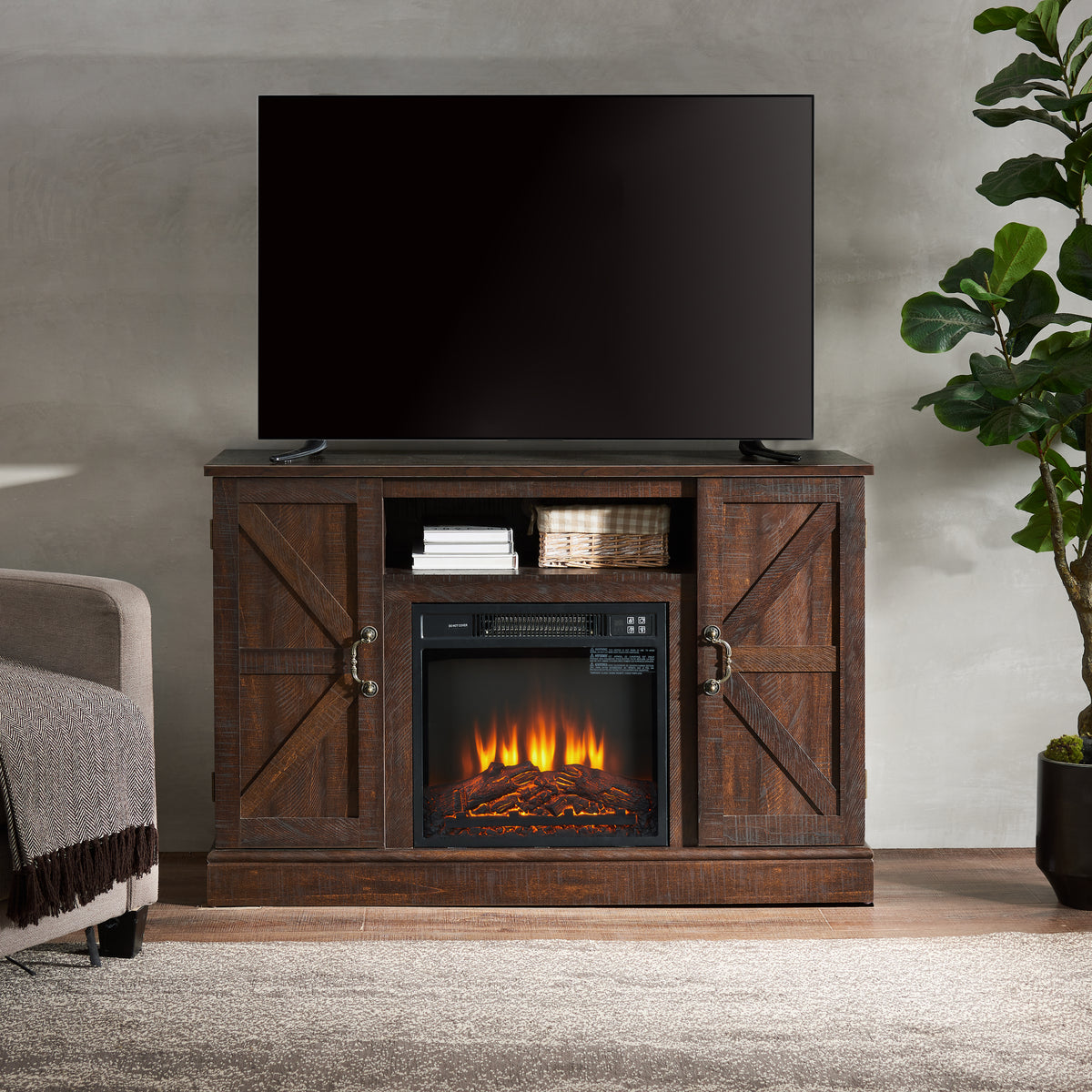 Wood Media Console TV Stand Brown