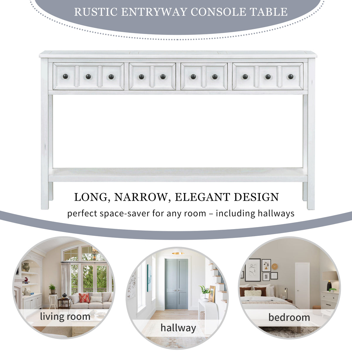 Rustic Entryway Console Table with Drawers Antique White