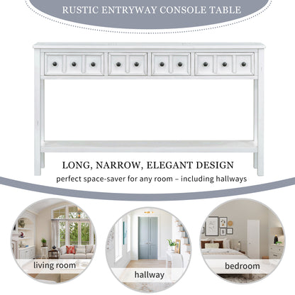 Rustic Entryway Console Table with Drawers Antique White