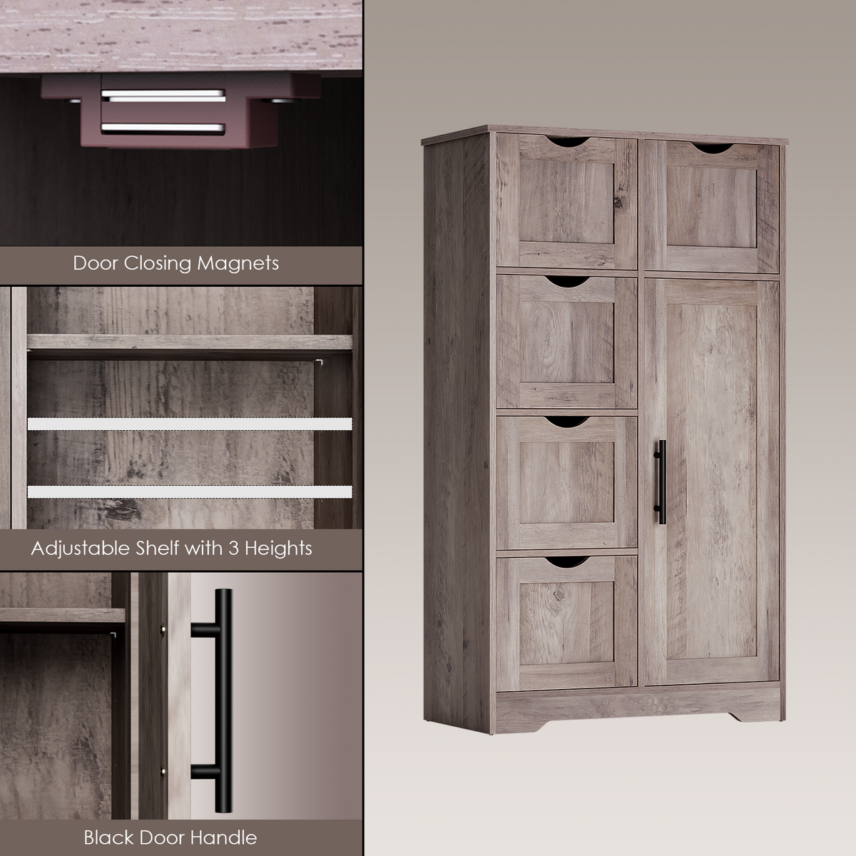Tall Bathroom Cabinet – Grey Wood