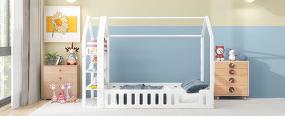 Full Platform Bed with Storage Shelves White