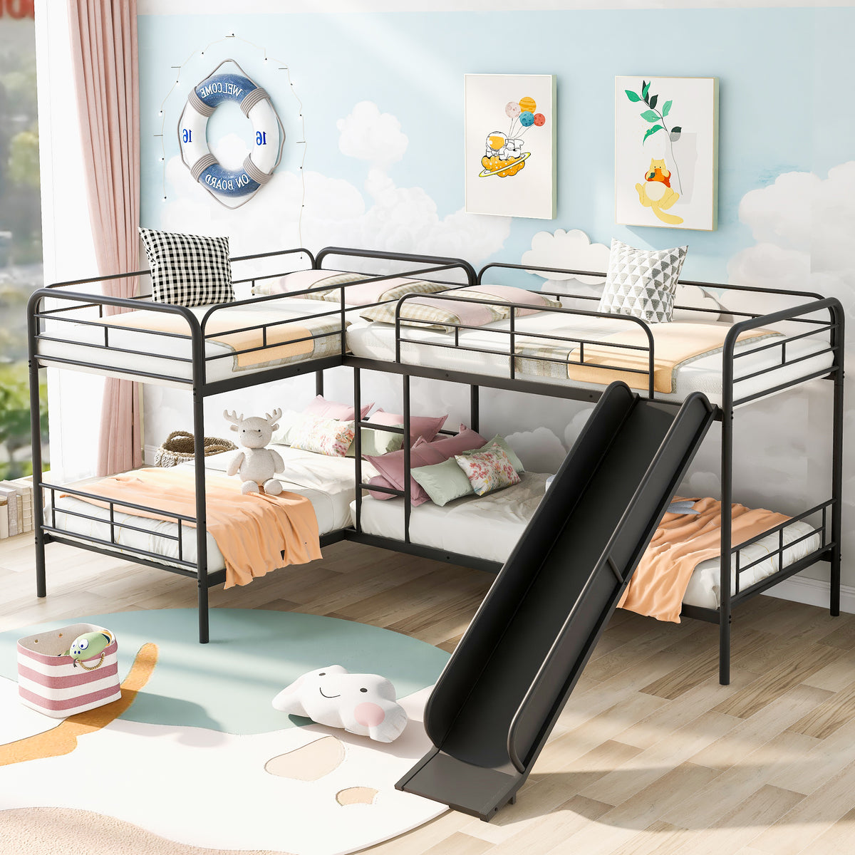 Twin L-Shaped Bunk Bed Black