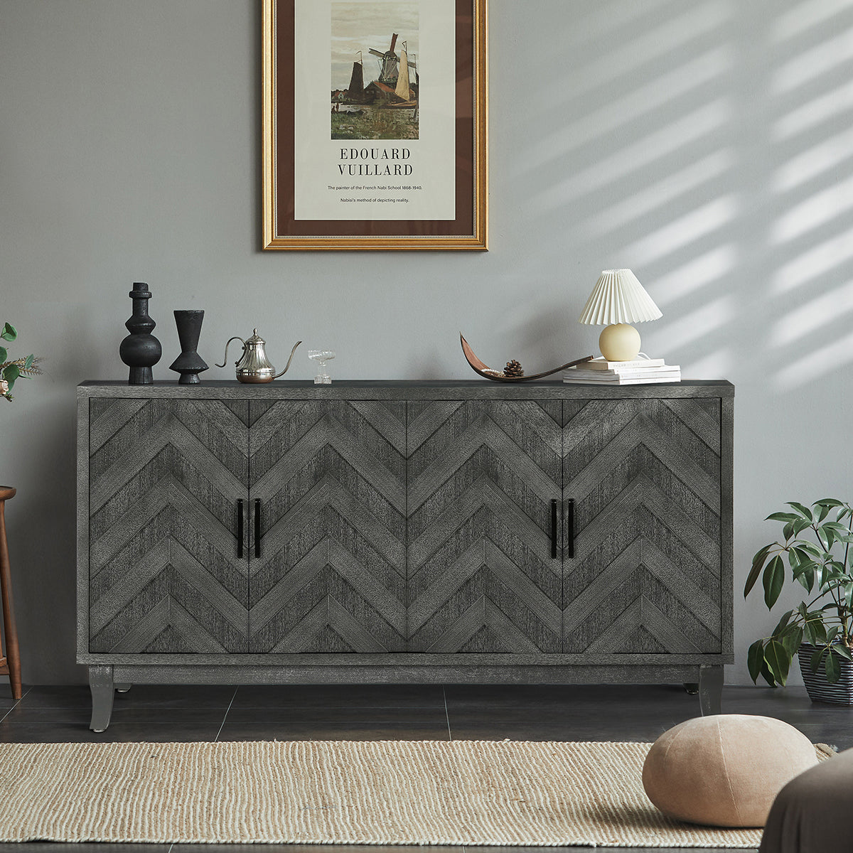 Vintage Lacquered Buffet Cabinet Taupe
