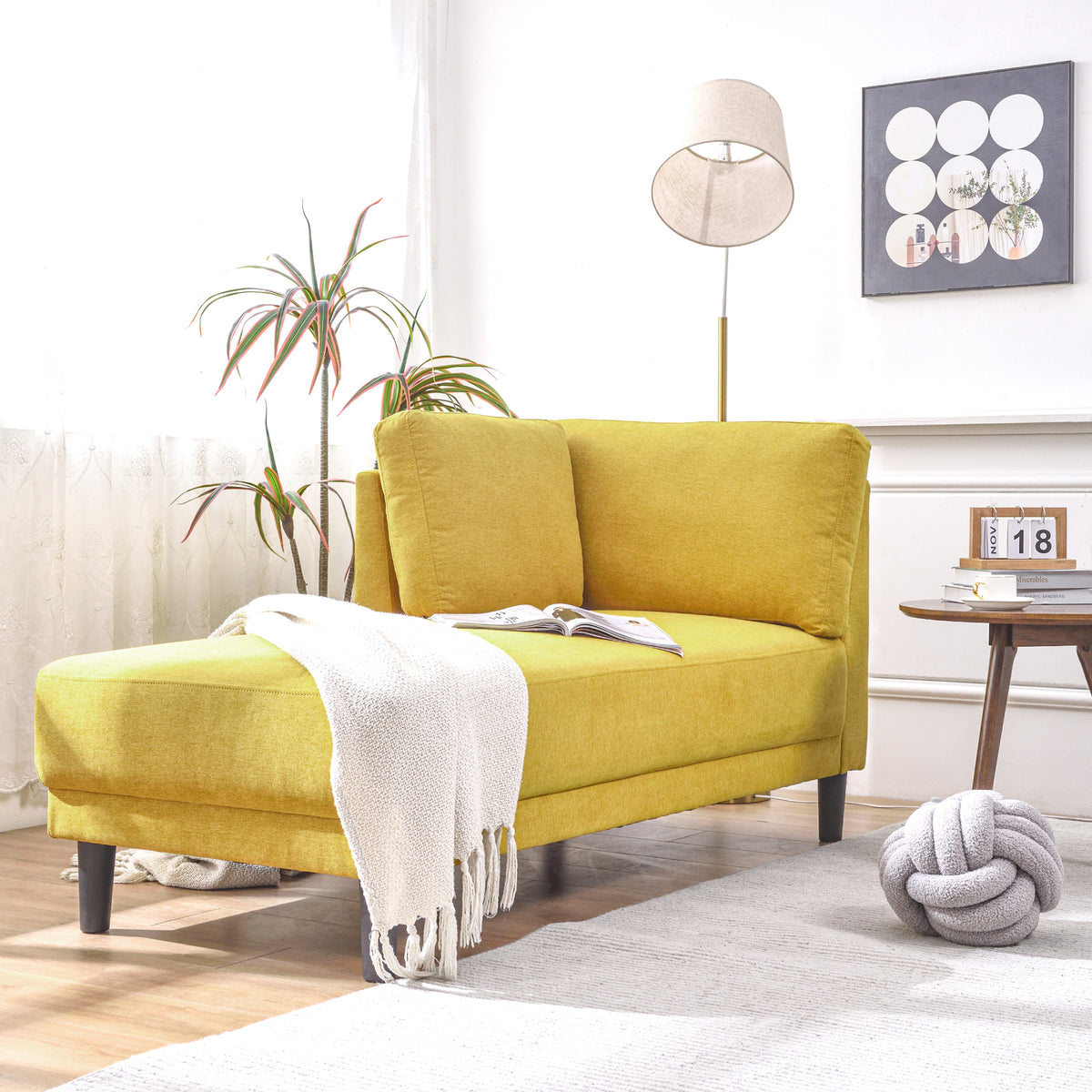 Mid-Century Fabric Chaise Lounge Beige