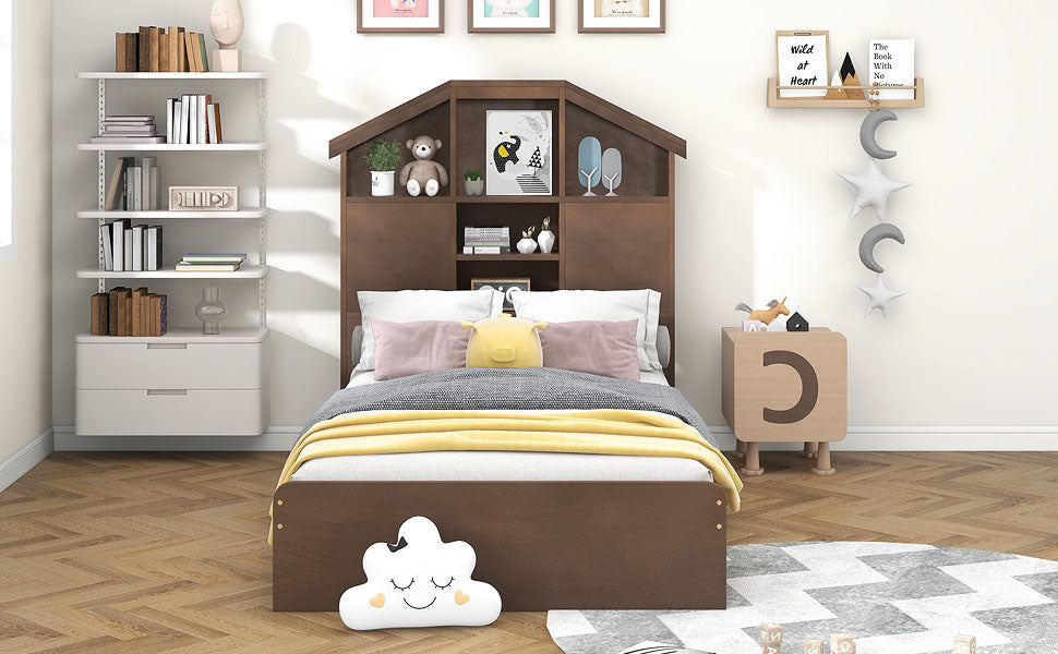 Twin Platform Bed with Storage Drawers Walnut