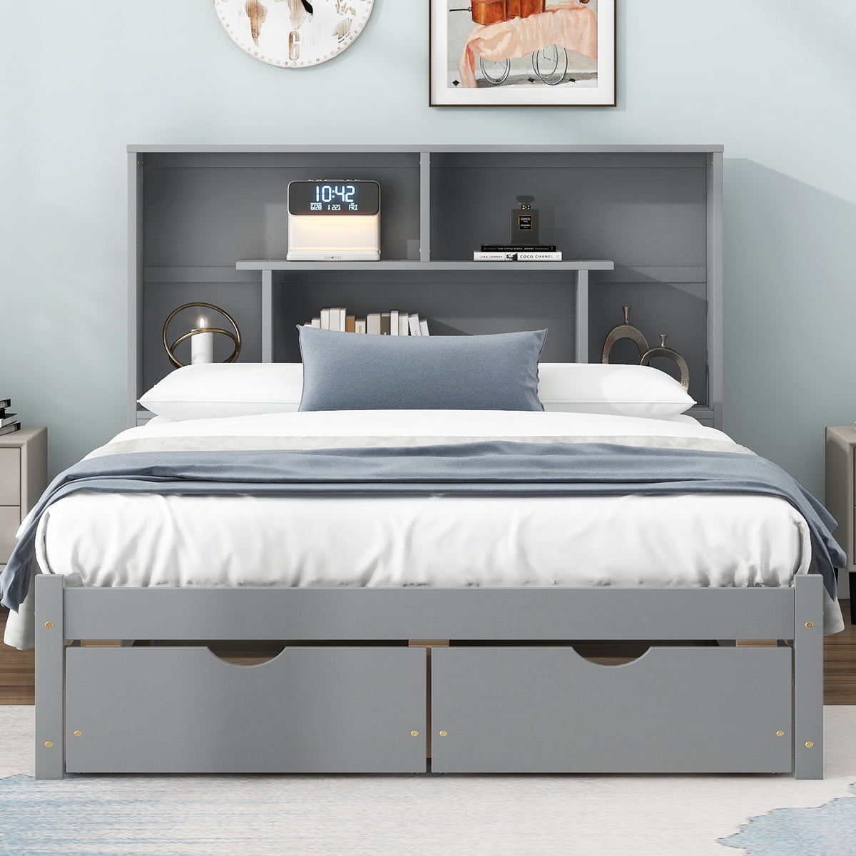 Full Platform Bed Gray