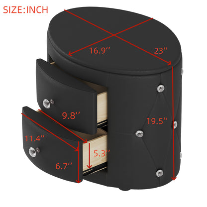 PU Nightstand with Drawers Black