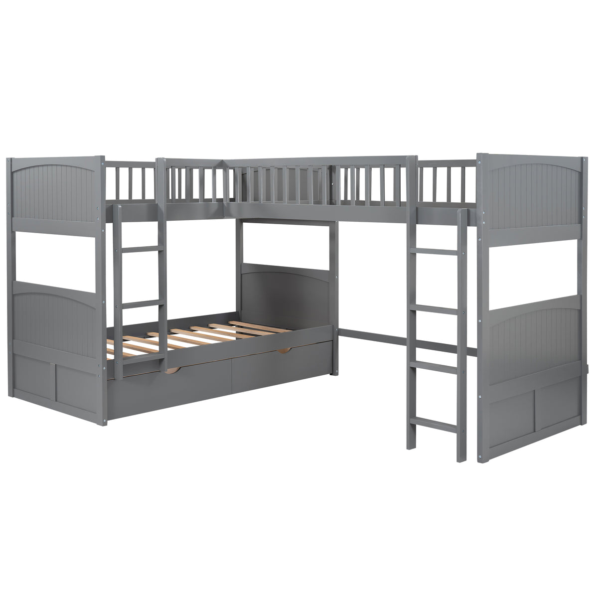 Twin Bunk Bed with Drawers Gray
