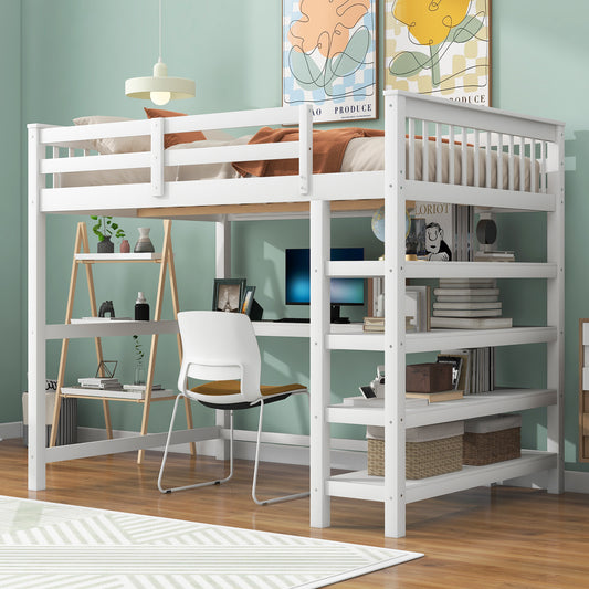 Full Loft Bed with Storage Desk – White