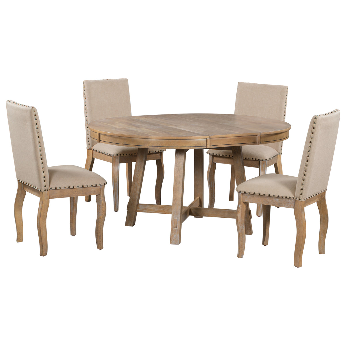 5-Piece Dining Set with Round Table Wood Wash